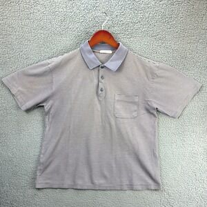 Carven Paris Striped Polo Shirt Mens L Blue Grey Short Sleeve Pocket Vintage
